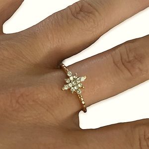 New Boho 9k Gold Tiny White Sapphire North Star of Bethlehem Minimalist Ring